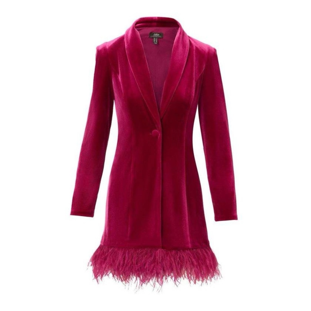 Aidan by Adrianna Papell Magenta Velvet Tuxedo Dress – Feather Hem